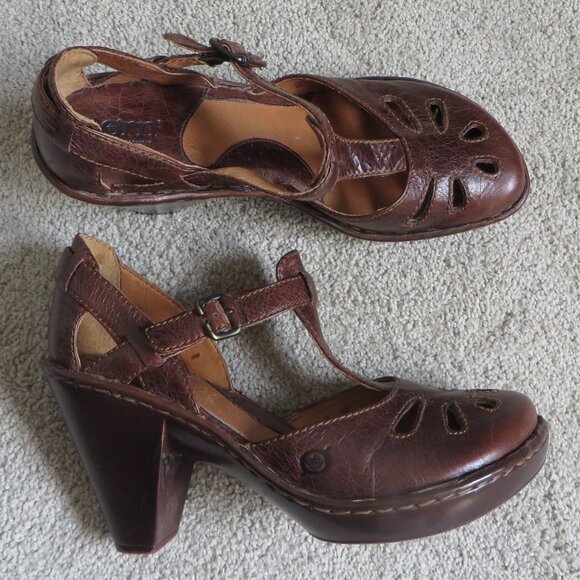 BORN Charisma Heeled sandals Size 8 Brown Leather Buckle Mary Jane #W61184 - Picture 1 of 11